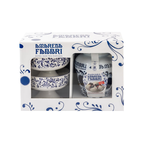 COUVETTE AMARENA FABBRI 600G CON 2 COPPETTE IN CERAMICA DECORATA