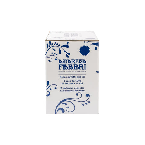 COUVETTE AMARENA FABBRI 600G CON 2 COPPETTE IN CERAMICA DECORATA