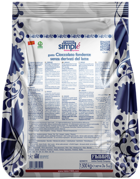 SIMPLÉ CIOCCOLATO FONDENTE ZERO SDL 1,5kg - Fabbri 1905 S.p.A.